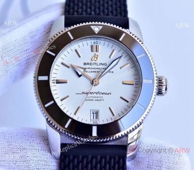 (GF) Copy Breitling Superocean Heritage II Swiss 9015 Watch White Dial Black Rubber Band